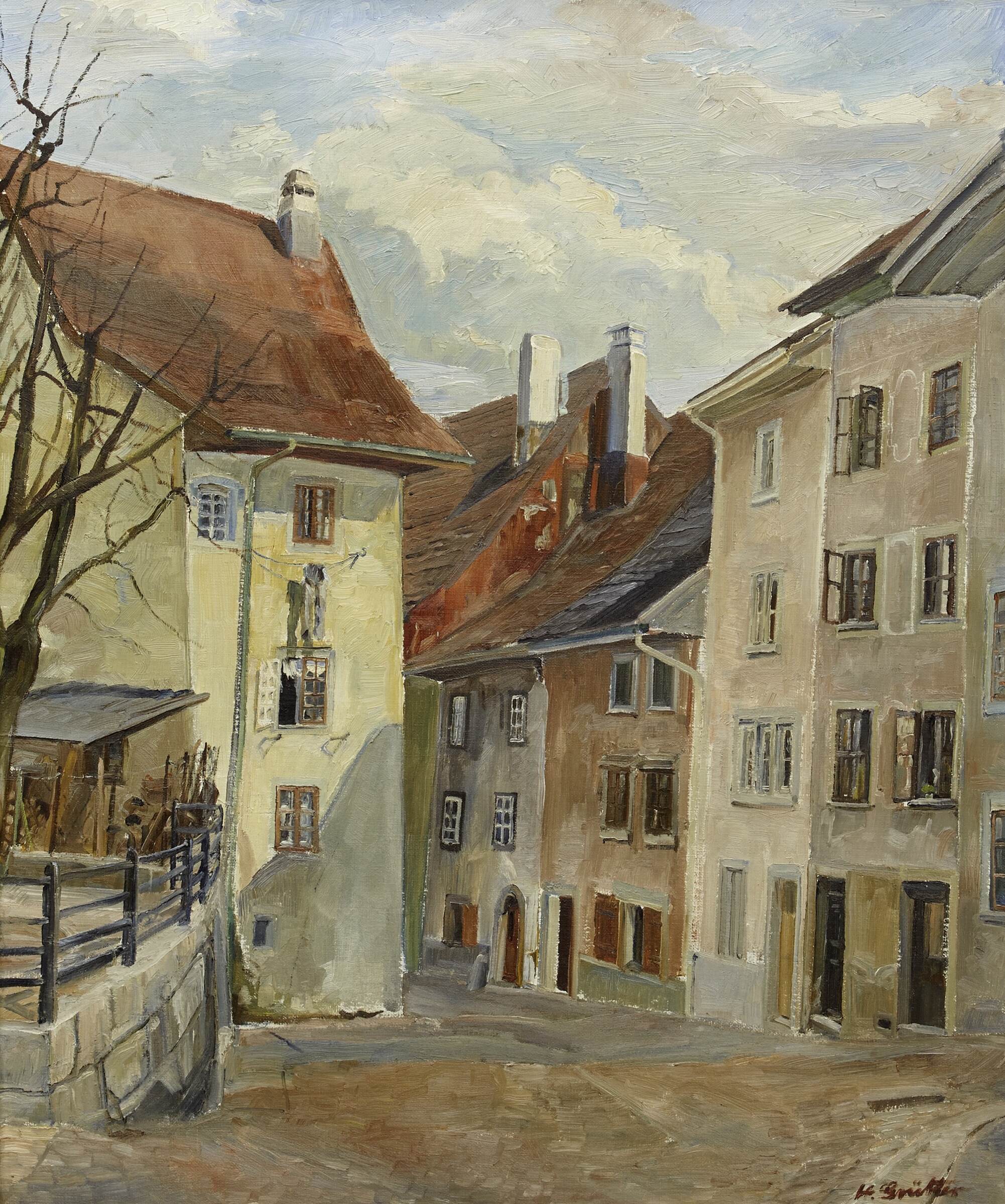 Hans Grütter (Olten 1900 – 2000 Olten): Altstadt (Marktgasse), o. J. Öl auf Leinwand, 60 x 50 cm, Kunstmuseum Olten, Inv. X.417, Altbestand