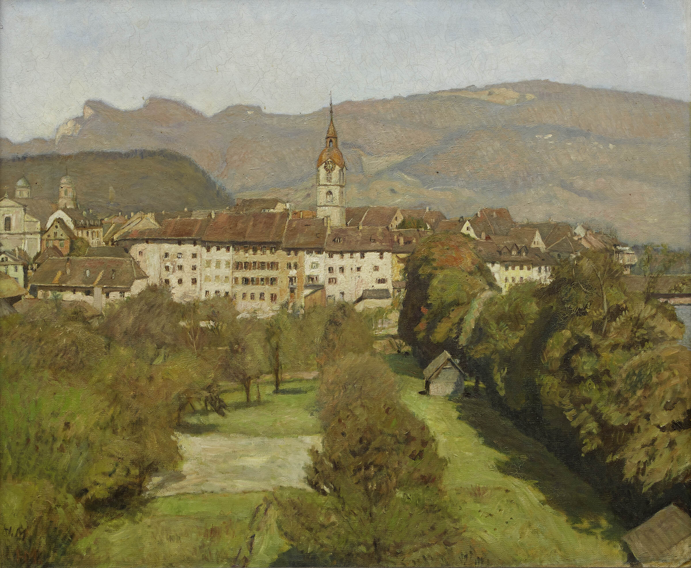 Hans Munzinger  (1877–1953): Olten vom Kleinholz, um 1918. Öl auf Leinwand, 78 x 96 cm, Kunstmuseum Olten, Depositum Kunstverein Olten