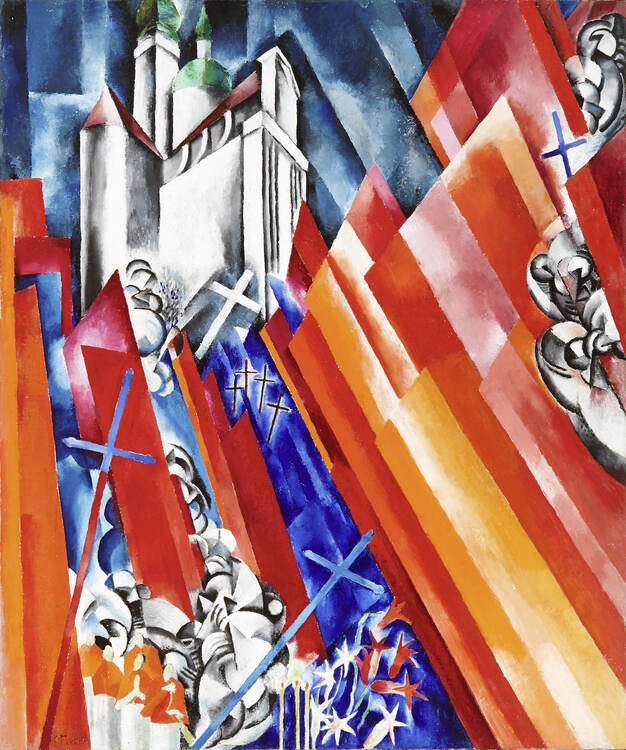 Otto Morach, Prozession und Demonstration, 1917/18. Öl auf Leinwand, 121 x 100.5 cm, Kunstmuseum Olten, Inv. 1967.19, Depositum Kanton Solothurn