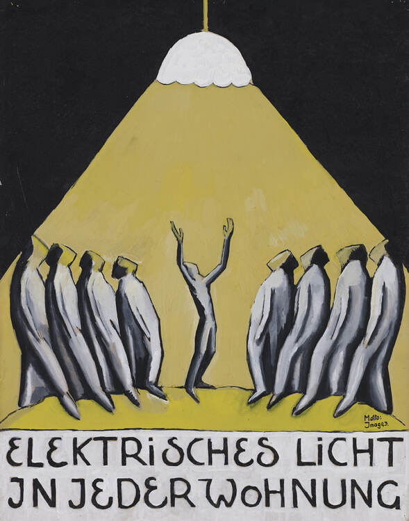Otto Morach, Plakatentwurf «Elektrisches Licht in jeder Wohnung» (nicht ausgeführt), 1916. Gouache auf festem, grauem Zeichenpapier, 91 x 70.7 cm, Kunstmuseum Olten, Geschenk Hugo Stüdeli