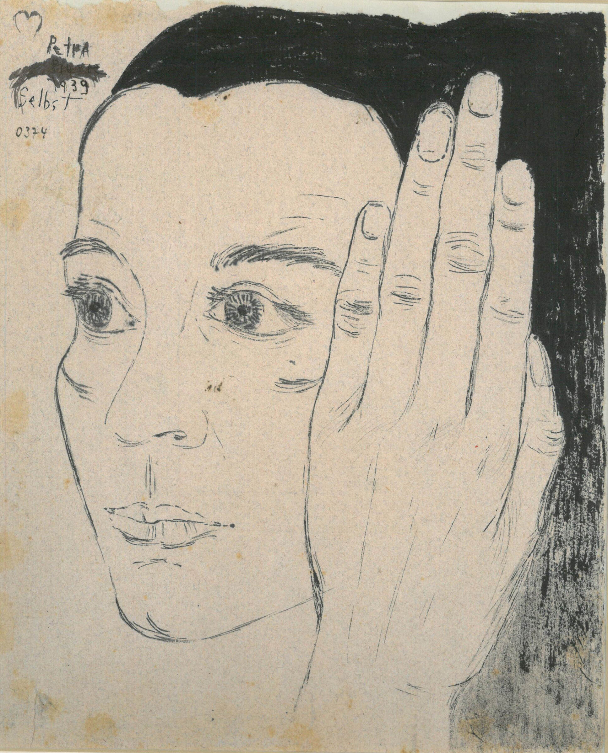 Petra Petitpierre: Selbst, 1939. Tusche auf Papier, 25 x 21 cm. Nachlass Petra Petitpierre, WVZ-Nr. 1939/LIII © ProLitteris